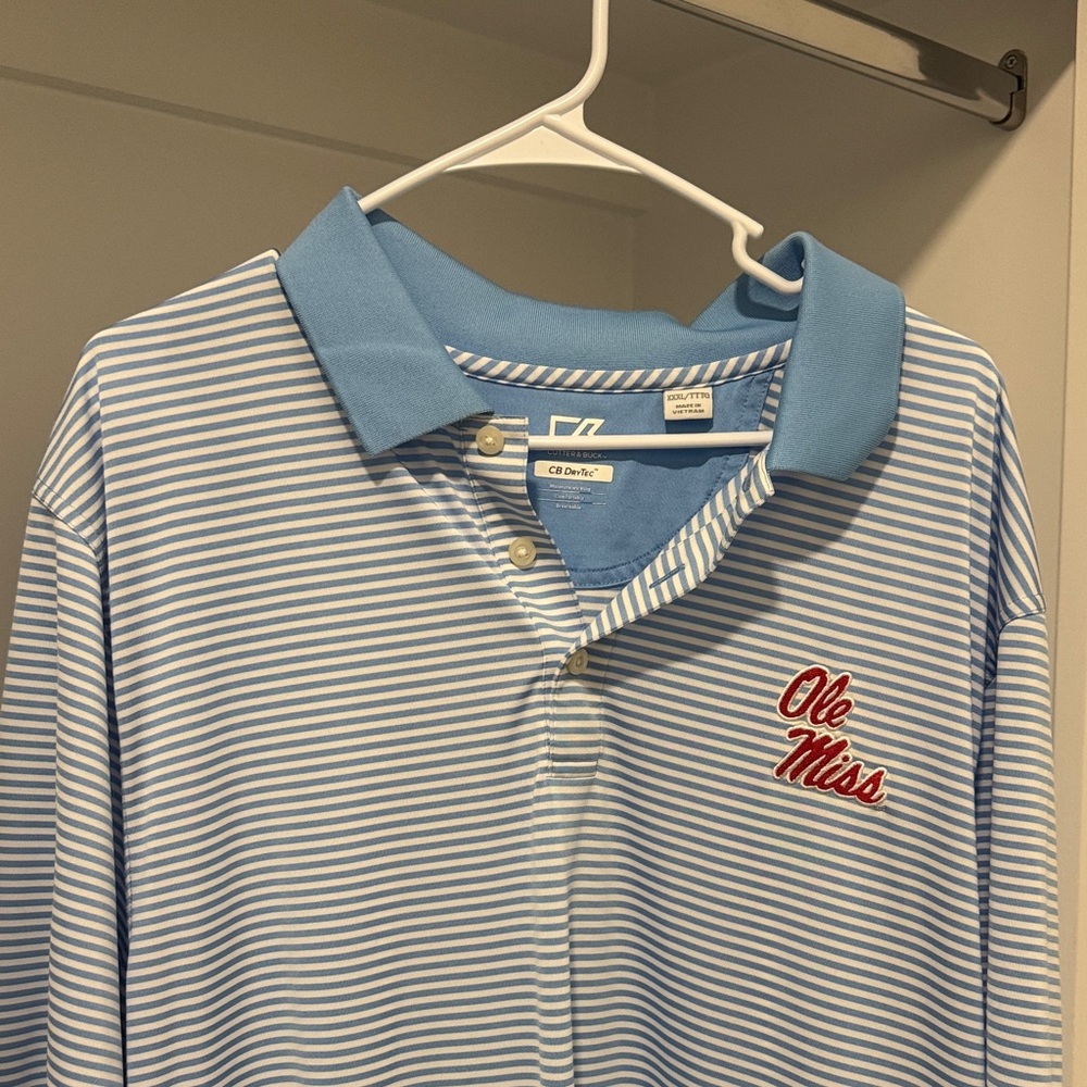 Cutter & Buck Blue and White Striped Polo